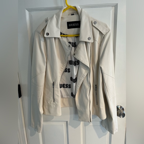 Guess brand leatherlike biker jacket. Off white. True to size. Worn once. - Picture 2 of 7
